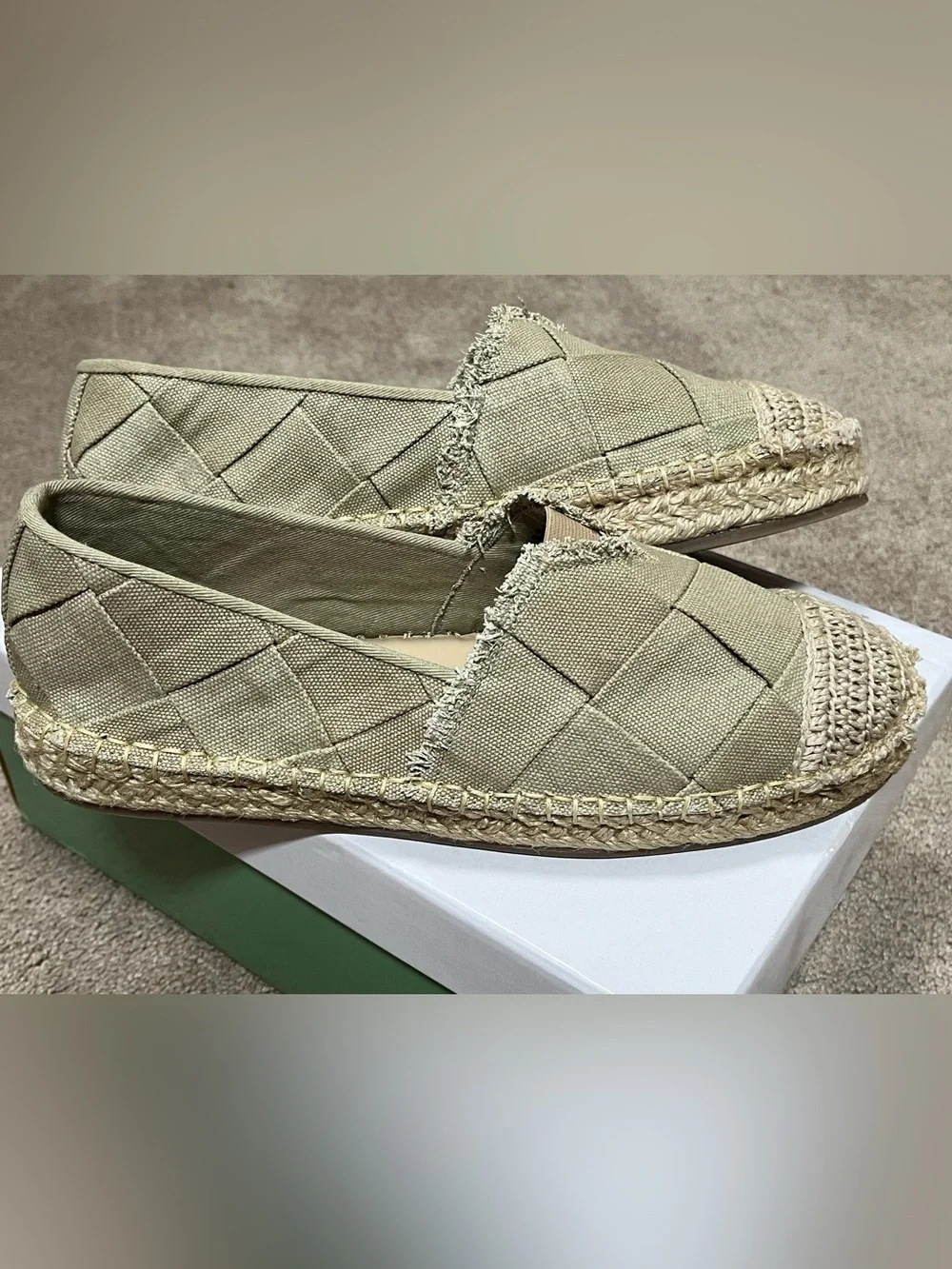 Coldwater Creek Walk With Me Khaki Woven Espadrille Slip-Ons